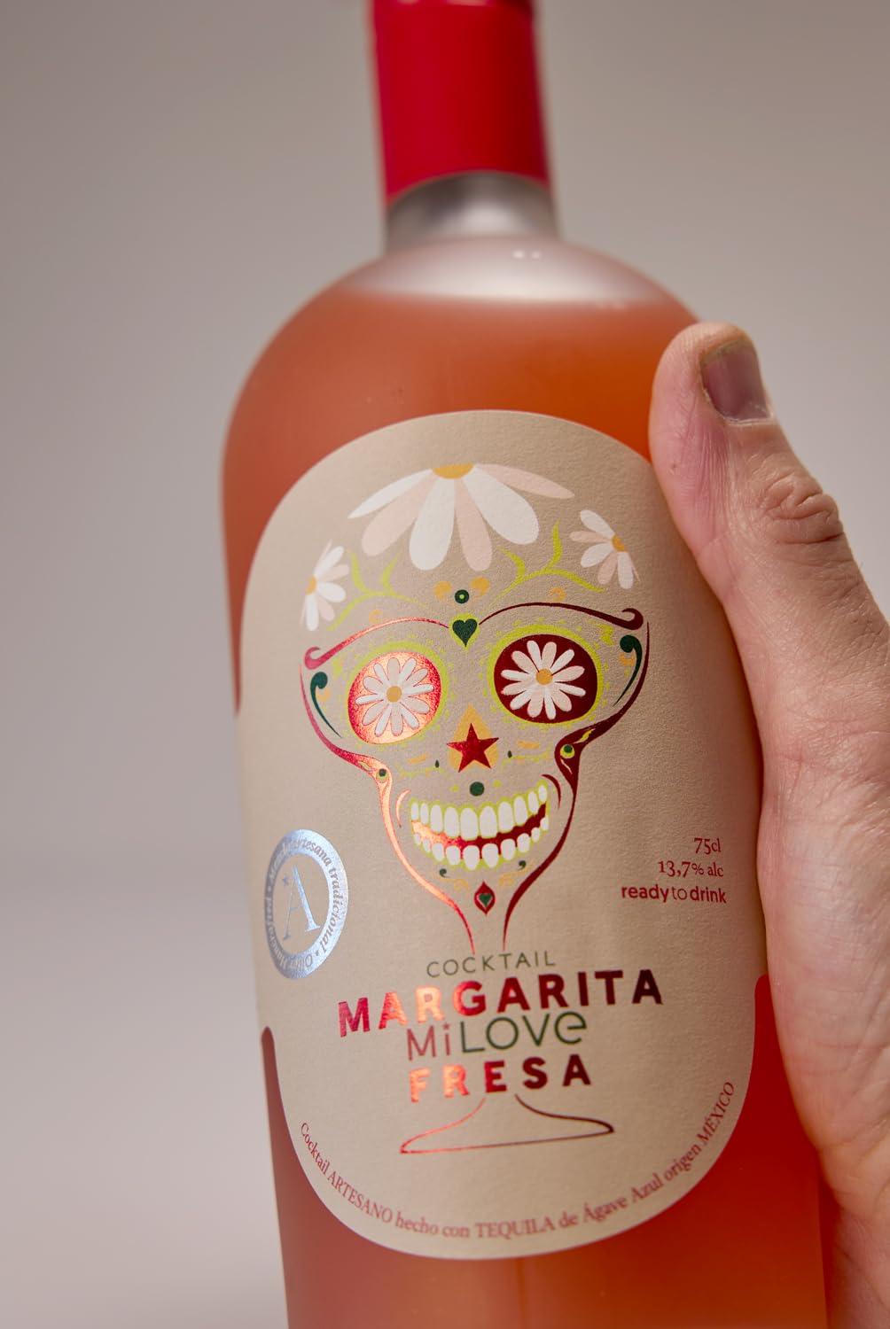 MiLove Margarita Fresa – Cóctel Premium, artesano y natural, elaborado con tequila Agave azul (México), fresas nacionales, limón mediterráneo, licor triple seco y jarabe simple – 75 cl.