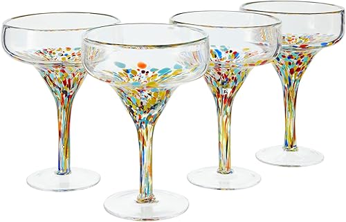 Vasos de Margarita mexicana soplados a mano de 14 onzas, cristalería de confeti para cócteles, fiesta (juego de 4)