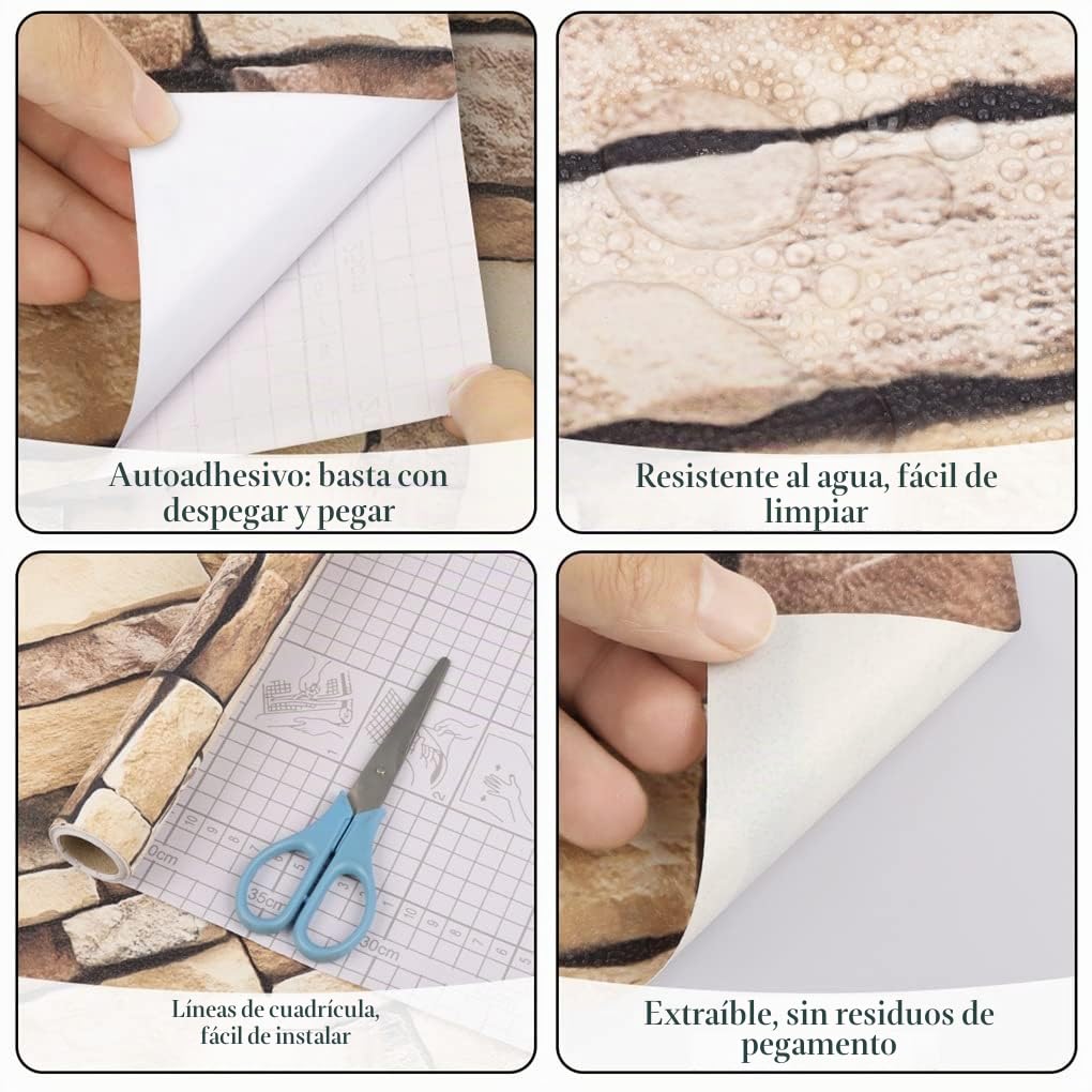 Arthome 44cmx10m vinilo adhesivo muebles Ladrillo Piedra Marrón, Papel Pintado Autoadhesivo Adhesivo Contacto Papel decorativo para Revestimiento, Paredes, Chimeneas, Cocina, Pegatina Impermeable