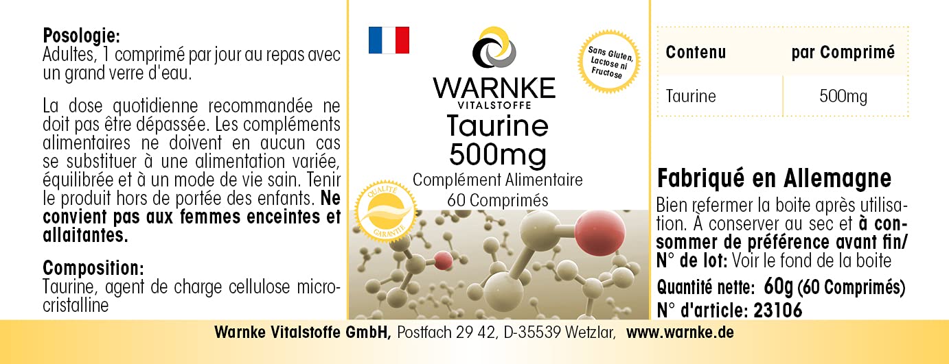 Quintessence Taurina 500 Mg – 120 Capsule Vegane, Pura, Prodotta In Austria