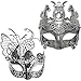 Silver / Black Butterfly Women Mask & Silver Roman Warrior Men Mask Venetian Couple Masks For Masquerade / Party / Ball Prom / Mardi Gras / Wedding / Wall Decoration(elastic band)