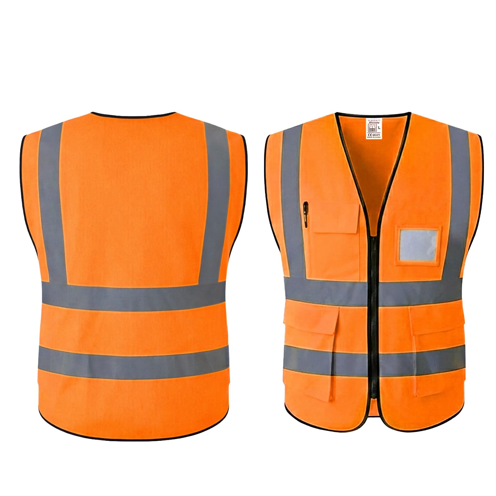 eforeasy High Visibility Safety Vest (UK, Alpha, S, Regular, Regular, Orange)