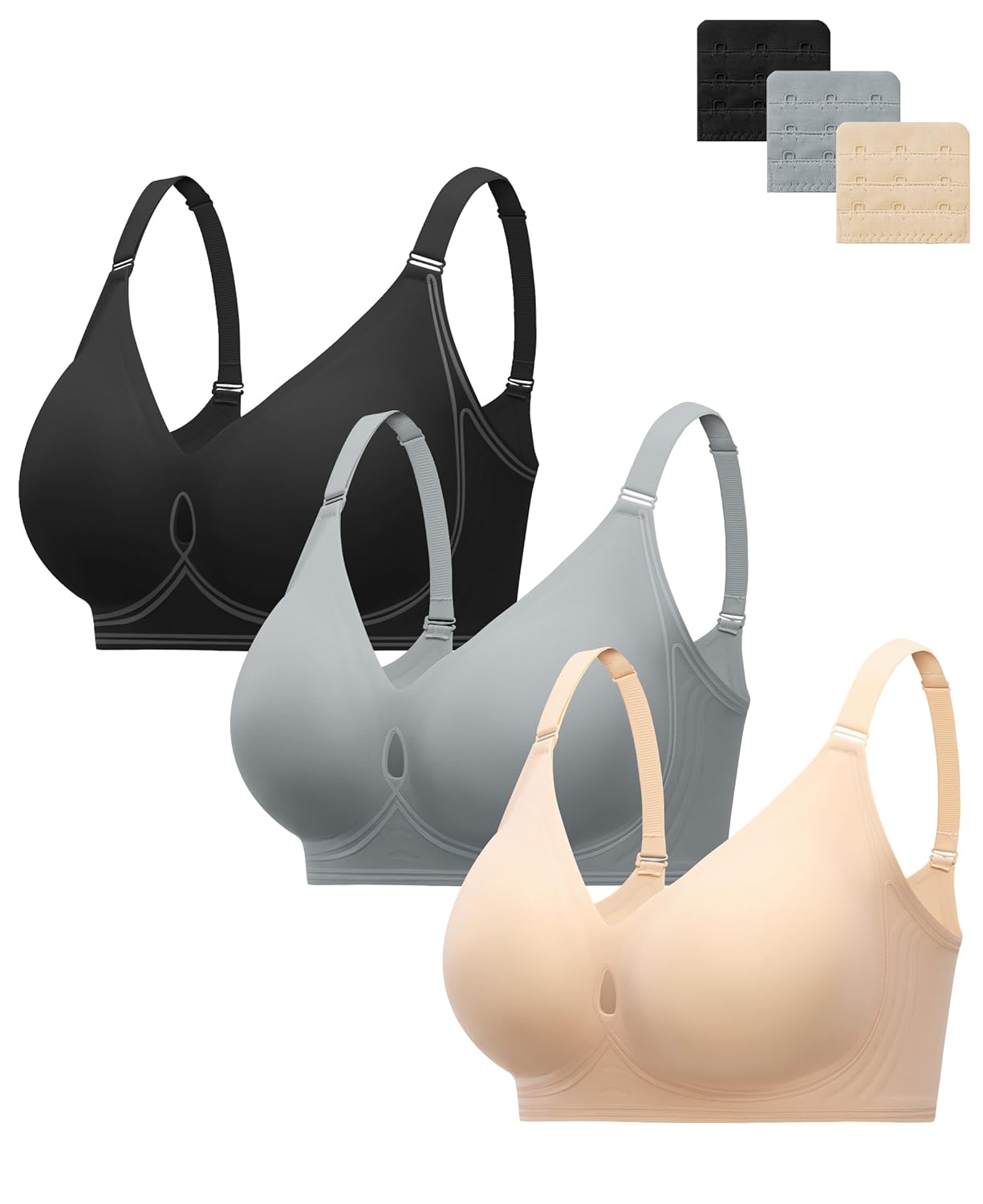 HBselect Wireless Jelly Bras for Women 3 Pack Supportive Push Up Bras No Underwire Seamless Tshirt Bra Comfort