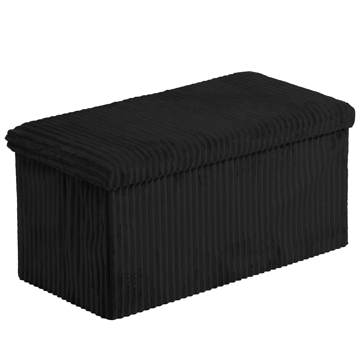 HOMSMYTH Luxury Corduroy Stripe Ottoman Storage Box – Foldable Ottoman Storage Bench with Padded Seat – Multipurpose Footstool for Living Room, Hallway Bedroom, Velver Fabric, 76×38×38cm (Black)
