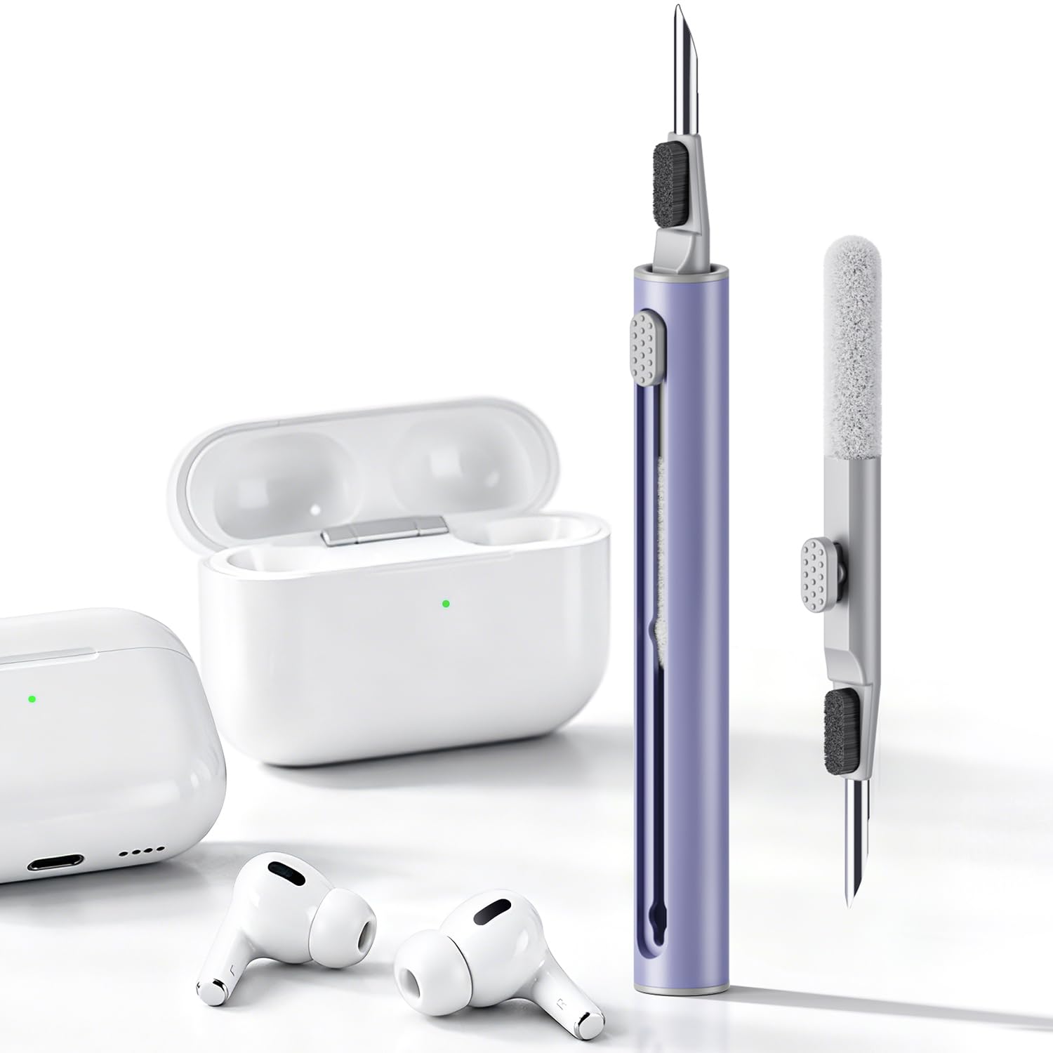 Hyashee Zestaw do czyszczenia Airpods Pro 1, 2, 3, wielofunkcyjny długopis czyszczący z miękką szczotką, flokowana gąbka do słuchawek Bluetooth, narzędzia do czyszczenia, lawendowy fioletowy