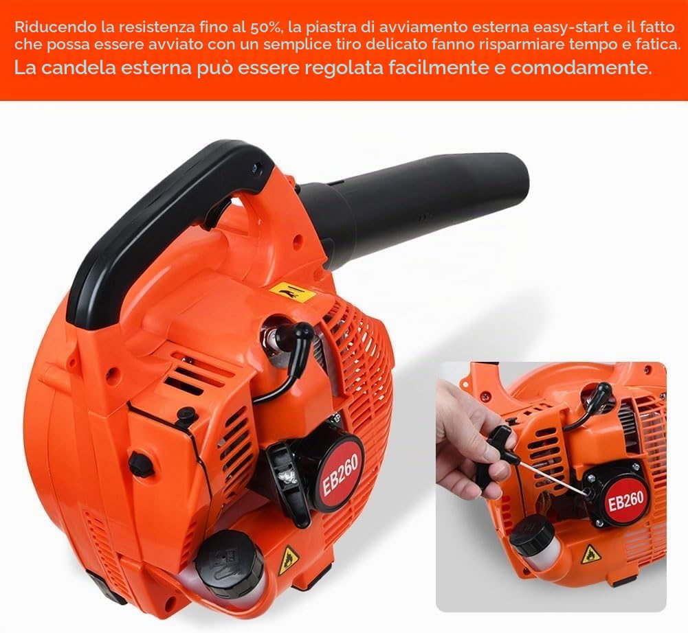 Soffiatore per foglie a benzina da 26 cc, a 2 tempi, portatile, con tracolla regolabile, con 2 tubi di prolunga, ad alta potenza per eliminare foglie pesanti, detriti da giardino, polvere e neve