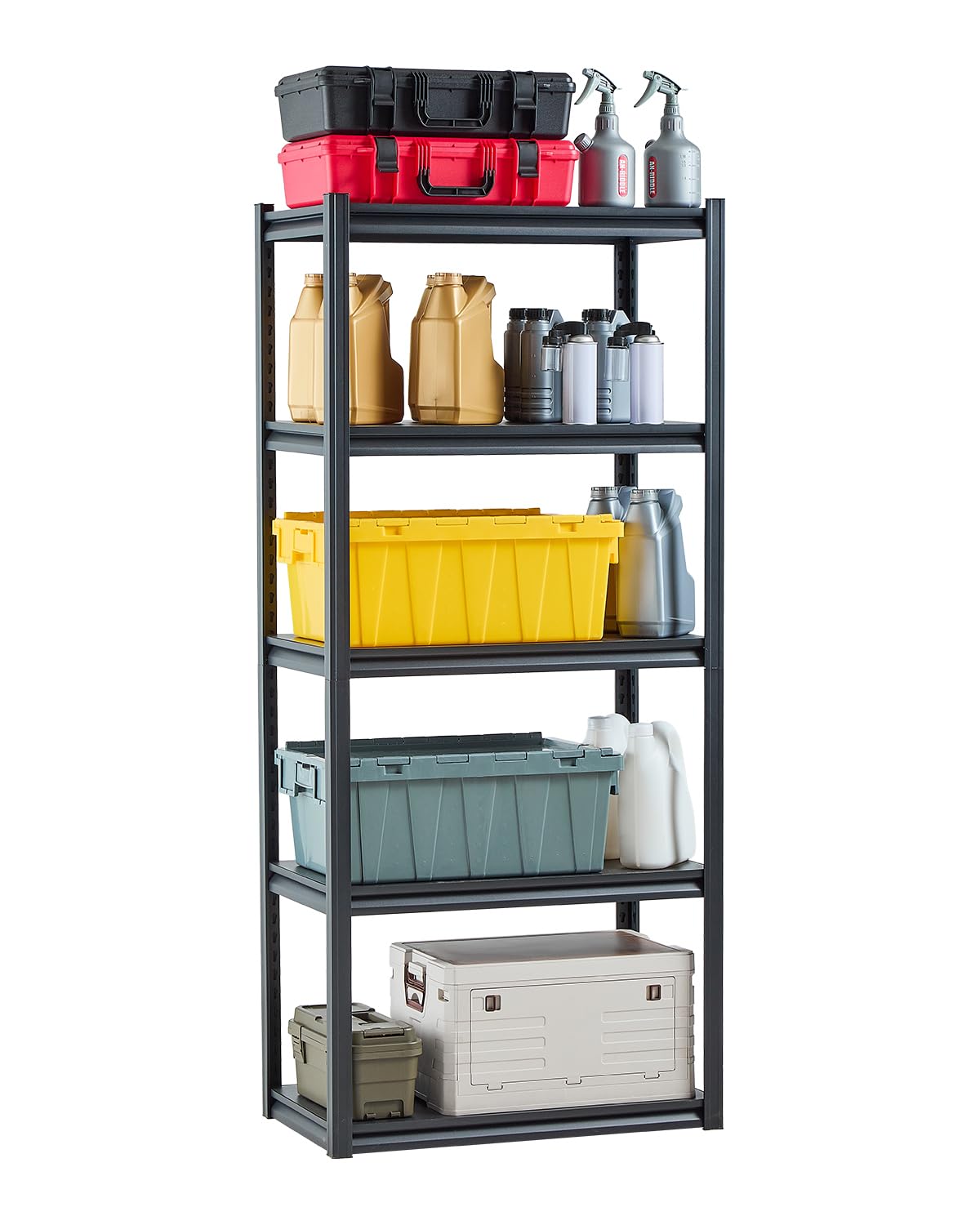 VEVOR Scaffale Portaoggetti, Scaffale Portaoggetti a 5 Livelli, Ripiani in Metallo Regolabili, Scafandro per Cucina, Magazzino, Seminterrato, Scaffalatura Nero 907 kg, 457,​2 x 812,​8 x 1828 mm