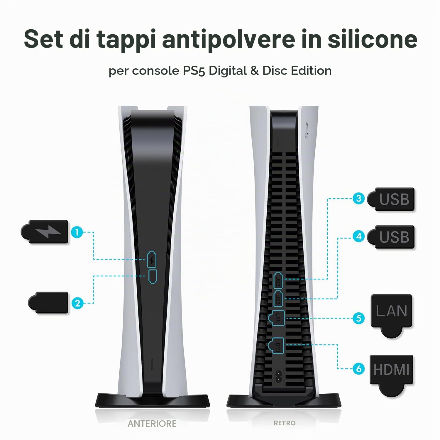 GRAUGEAR Set di filtri antipolvere di alta qualità per PS5, PS5 Slim e Pro Include coperture in silicone e spazzole per la pulizia per una maggiore durata e prestazioni migliori. (con copertura per