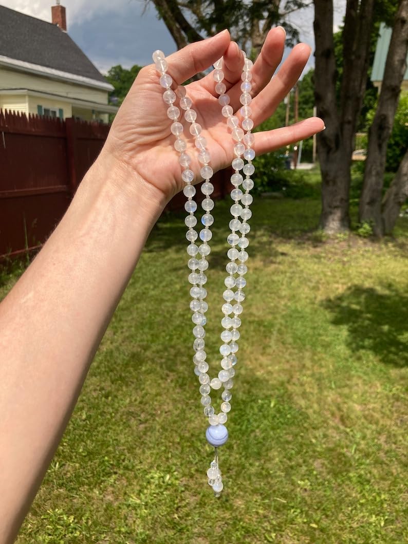 Natural Rainbow Moonstone 8mm 108 Mala Beads, Spiritual, Meditation Beads, Reiki, Japa Mala, Buddhist Prayer Beads, Yoga Bracelet, healing beads