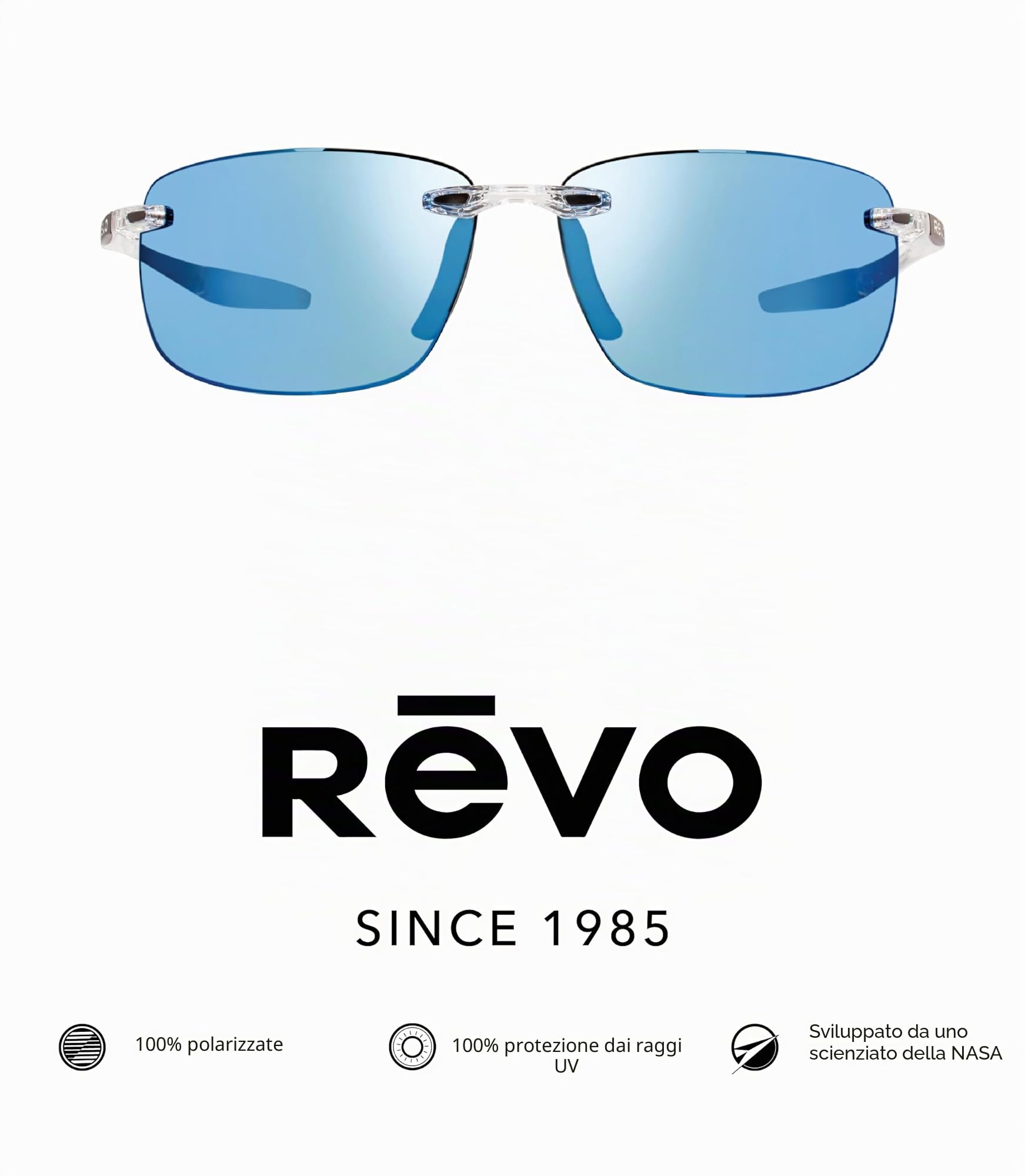 Revo Occhiali da sole Descend N: filtri per lenti polarizzate UV, montatura rettangolare senza montatura, montatura in cristallo con lenti blu acqua