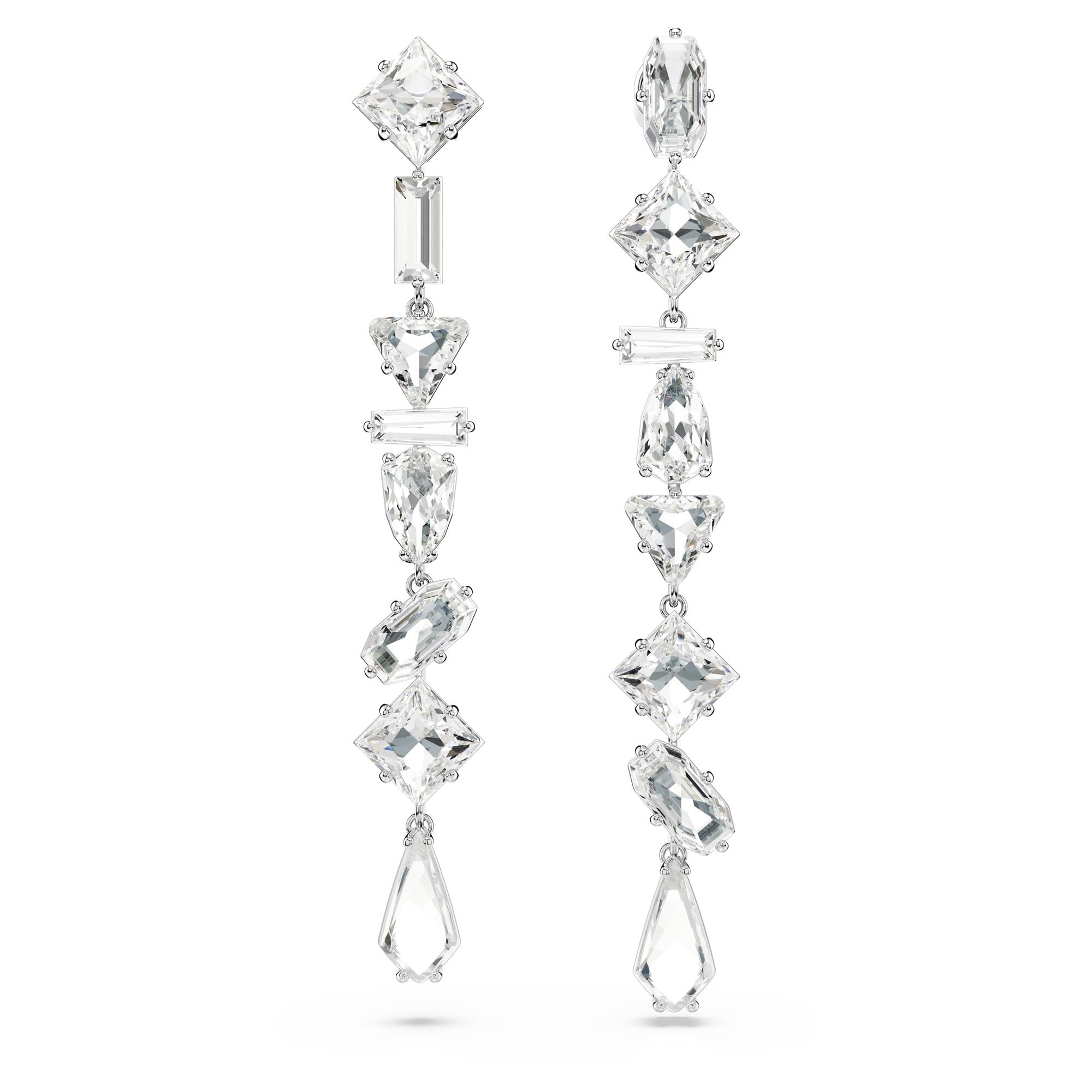 Swarovski Mesmera Drop Earrings, White Mixed-Cut Crystals in a Rhodium Plated Setting, from the Mesmera Collection