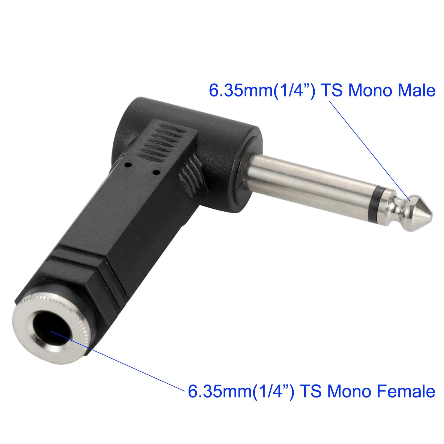 Greluma 2 pièces Adaptateur coudé 6,35 mm TS mâle vers 6,35 mm TS femelle, prise mono 1/4" vers jack 1/4" pour haut-parleur, amplificateur, son de guitare