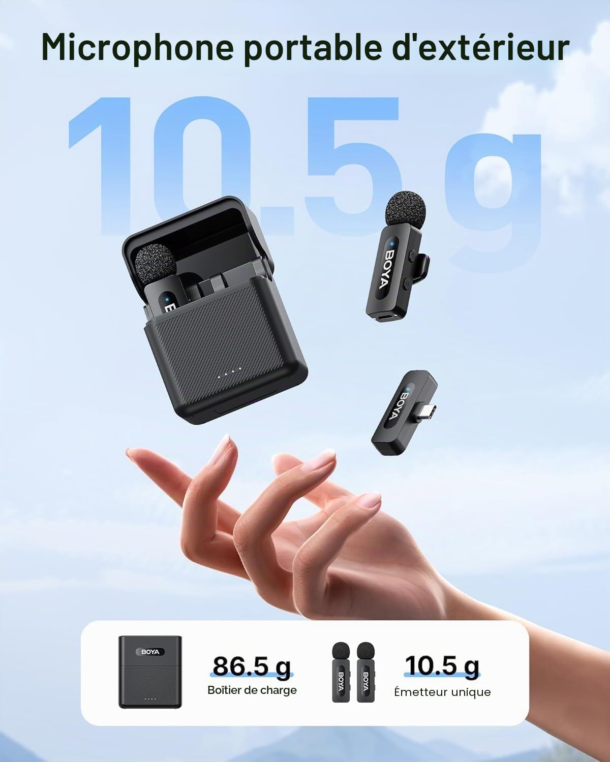 BOYA BY-V30 Micro Cravate sans Fil pour iPhone 15/16, Android, Mini Microphone, 36H D'utilisation, Réduction du Bruit, Micro Cravate USB-C, Mode Silencieux, Microphone sans Fil à Pince 360°