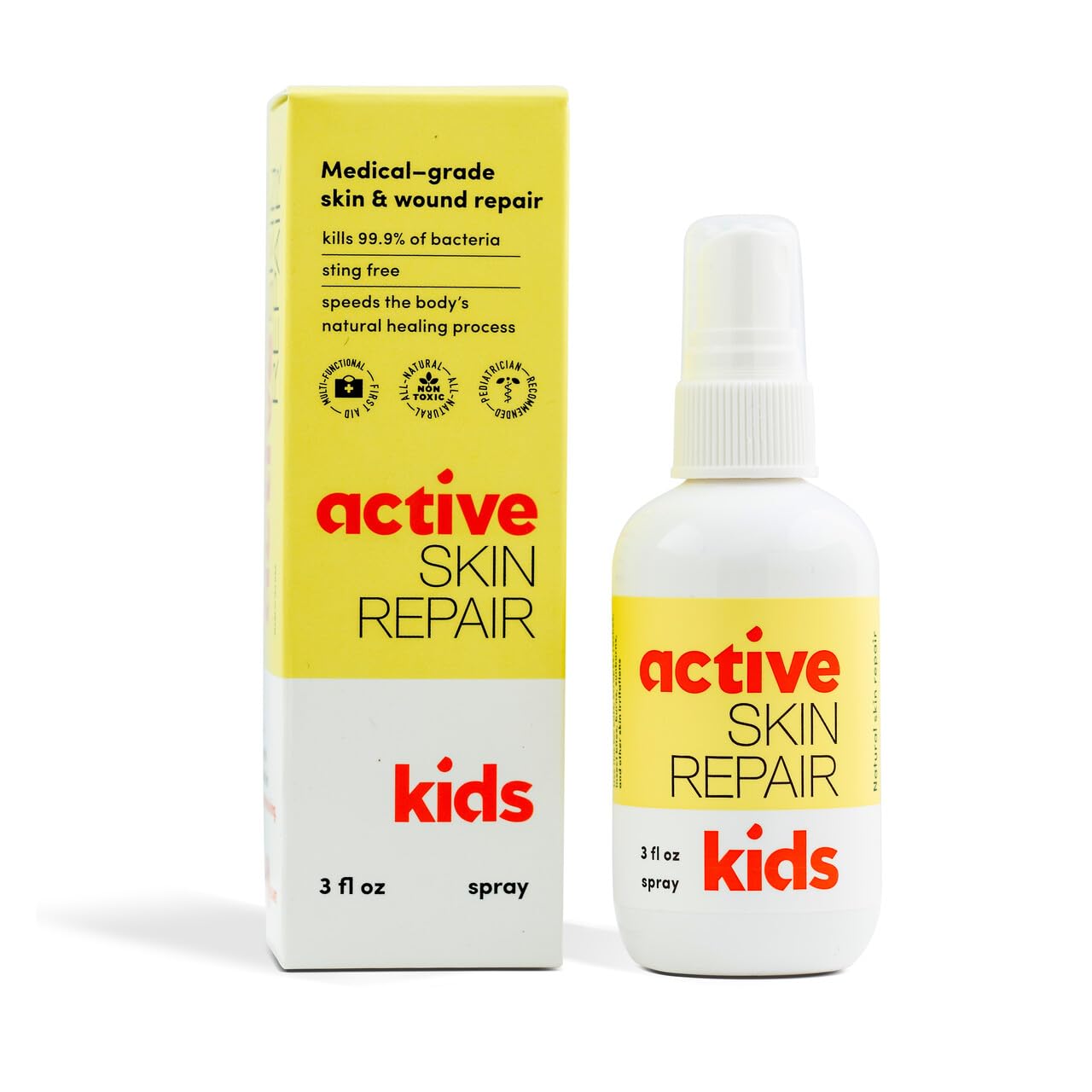 Active Skin Repair Kids First Aid Spray - Non-Toxic & Natural Kids Antiseptic Formula for Minor Cuts, Wounds, Scrapes, Rashes, Sunburns, and Other Skin Irritations (3oz Spray)
