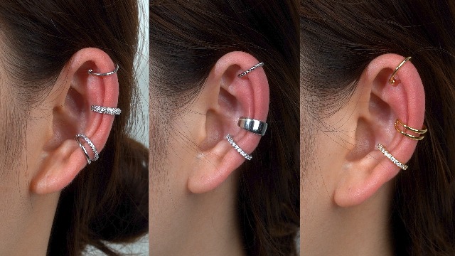 Jagosen 3-teiliges Ear Cuff Set – Fake Helix, Ohne Ohrloch, Versilbert Mit Zirkonia