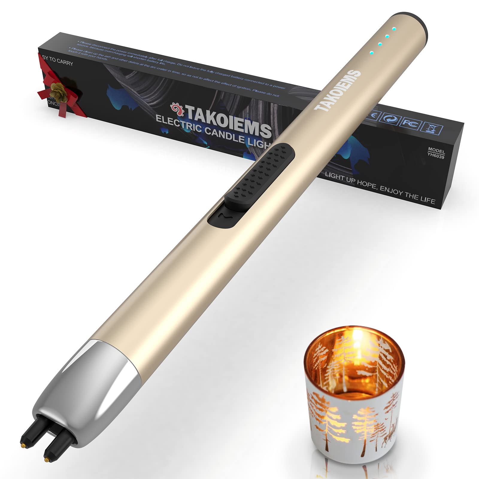 Candle Lighter Electric USB Lighter with Upgraded LED Display Safety Switch Rechargeable Flameless Windproof Gold