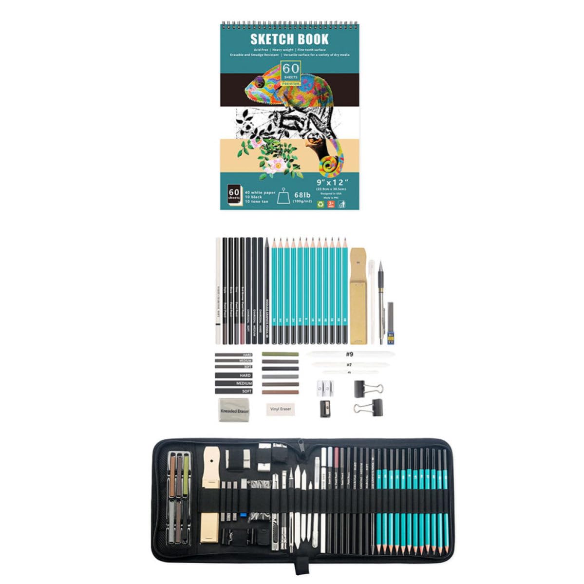 Homoyoyo Kit da Disegno Professionale Matite Carboncino e Penne Metallo, Design Leggero in Legno e Nylon, per Schizzi Artistici e Regali per Ragazzi