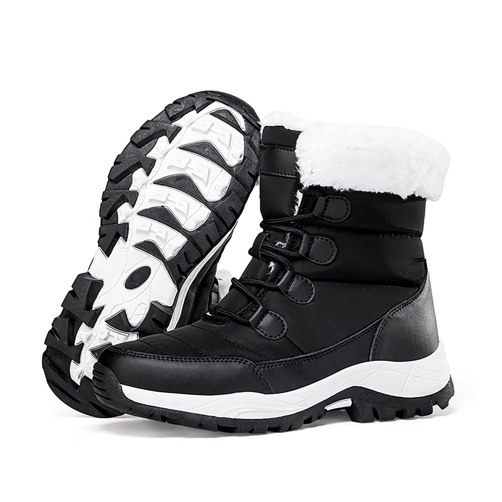 Womens Waterproof Platform Winter Snow Boots Comfortable Warm Fully Fur Lined Lightweight Non-Slip Outdoor Lace Up Mid Calf