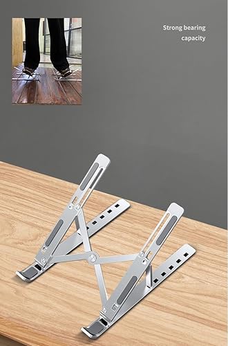 Miniatura 8 de Soporte ajustable para laptop, elevador plegable de aluminio, 10-15.6 pulgadas, diseño ergonómico con bolsa de almacenamiento, color plateado