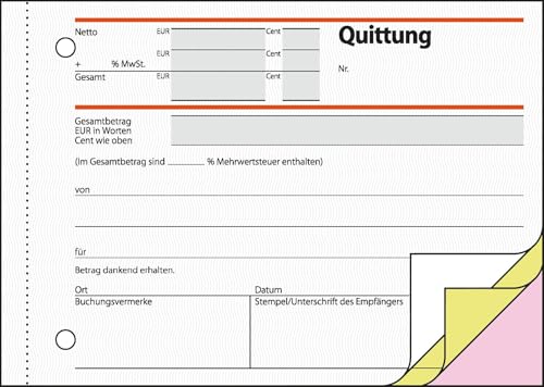 SIGEL SD023/5 Quittungsblock A6 quer, 5 Stück, 3x40 Blatt, selbstdurchschreibend, mikroperforiert, aus nachhaltigem Papier