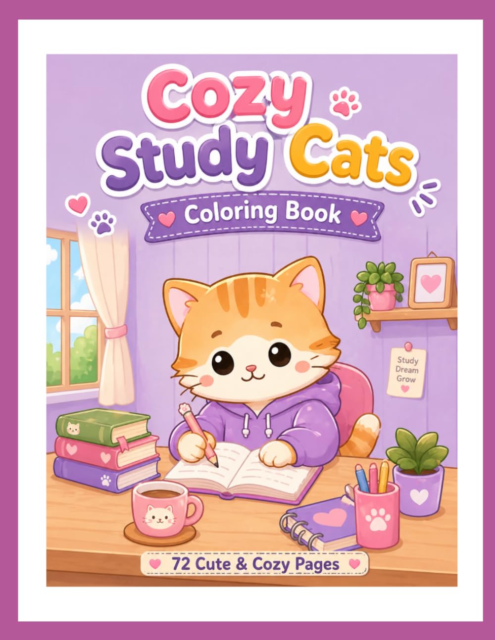 Cozy Study Cats Coloring Book: 72 Cute & Relaxing Coloring Pages for Stress Relief and Fun
