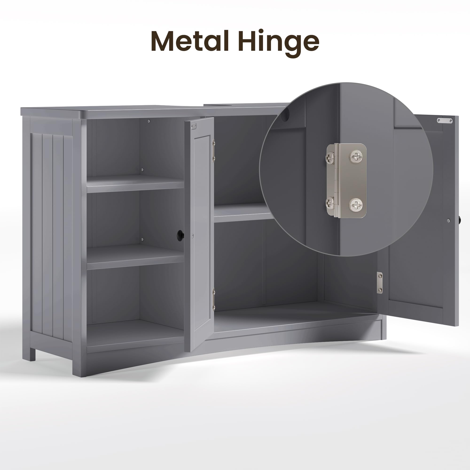 Bealife Waschbeckenunterschrank, Badezimmerschrank 90 x 30 x 60 cm, mit 2 Türen, 5 Fächern und höhenverstellbarem Einlegeboden in 3 Stufen, Magnetverschluss, viel Stauraum, wasserabweisend (Grau)