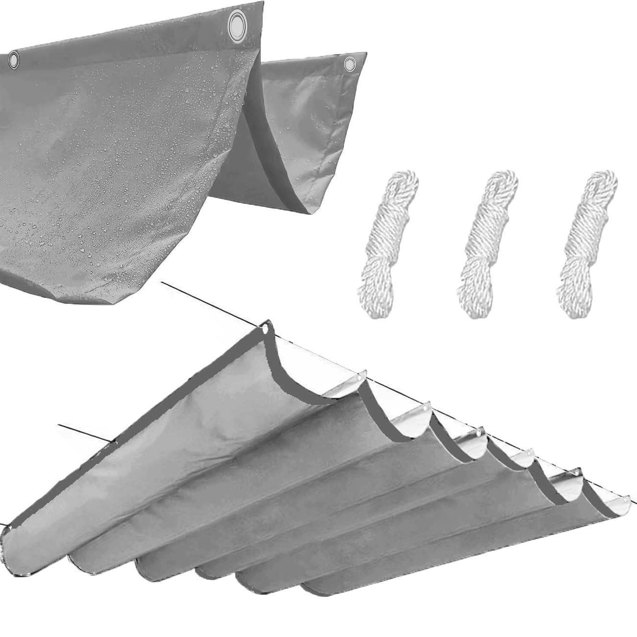 Toldo vela retráctil exterior con cuerdas protección UV rectangular gris