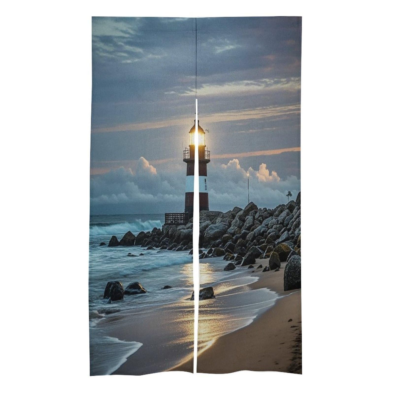 FekiLoot Sea Lighthouse Door Curtain Splice Japanese Style Theme Blackout Doors Cover Hemp Door Tapestry Temperature Protection Barrier Doors Screen for Various Rooms 17W X 57L Inch