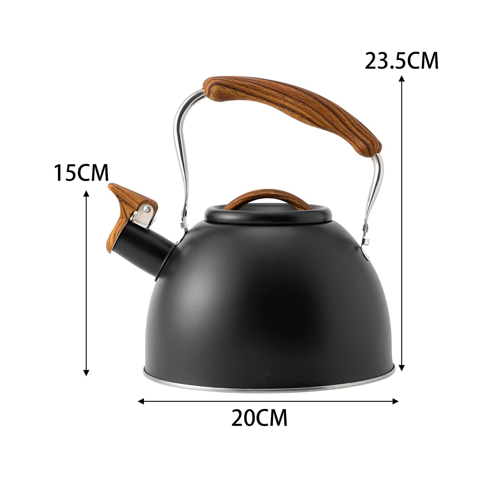 Teekessel aus Edelstahl mit Holzgriff, Pfeifkessel Induktion 3 l, Retro Teekanne, Wasserkocher für Elektroherde, Gasherde und Keramik (schwarz)