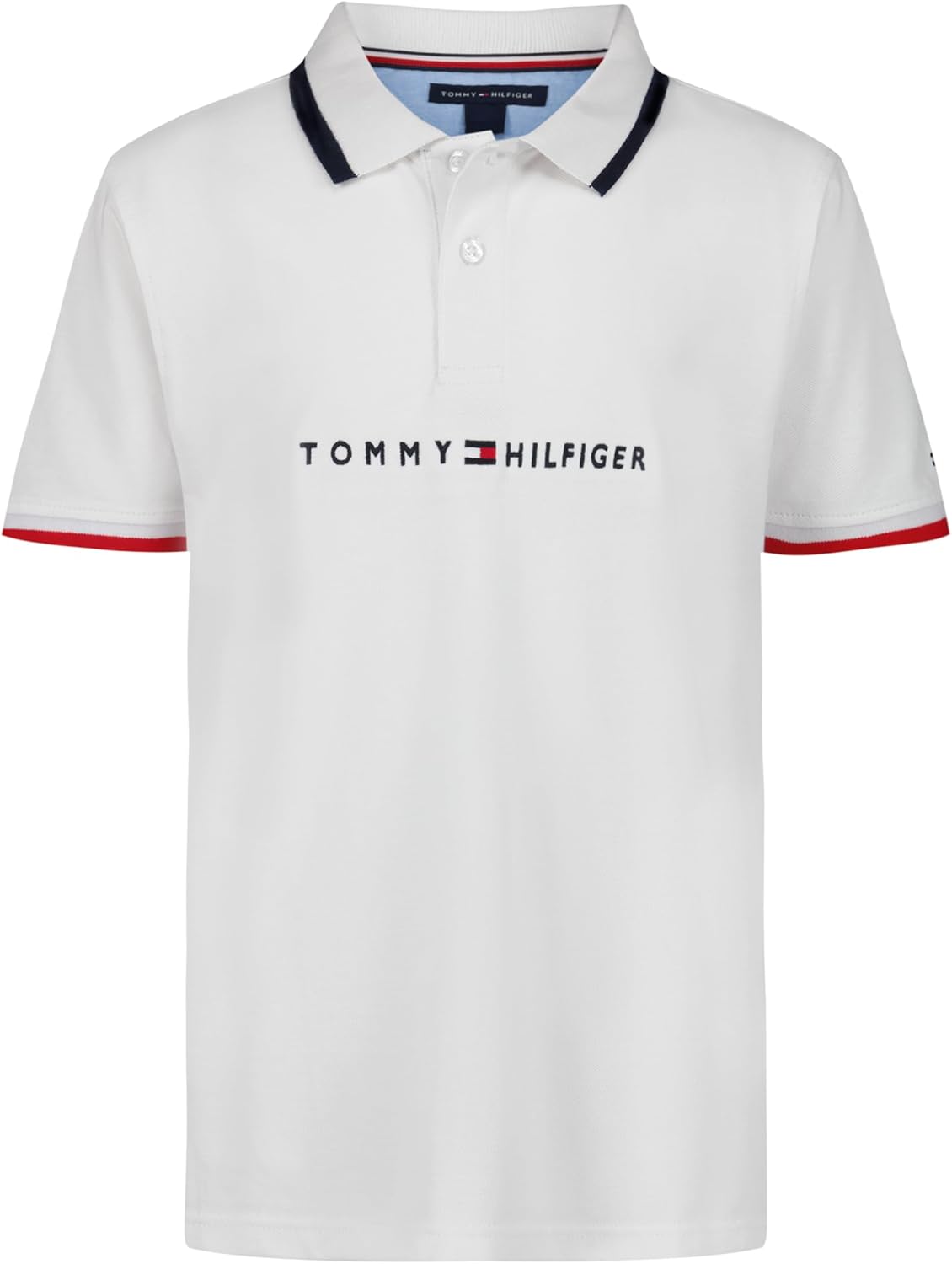 Tommy Hilfiger Boys Short Sleeve Premium Pique Polo Shirt, Button Closure, Soft & Comfortable