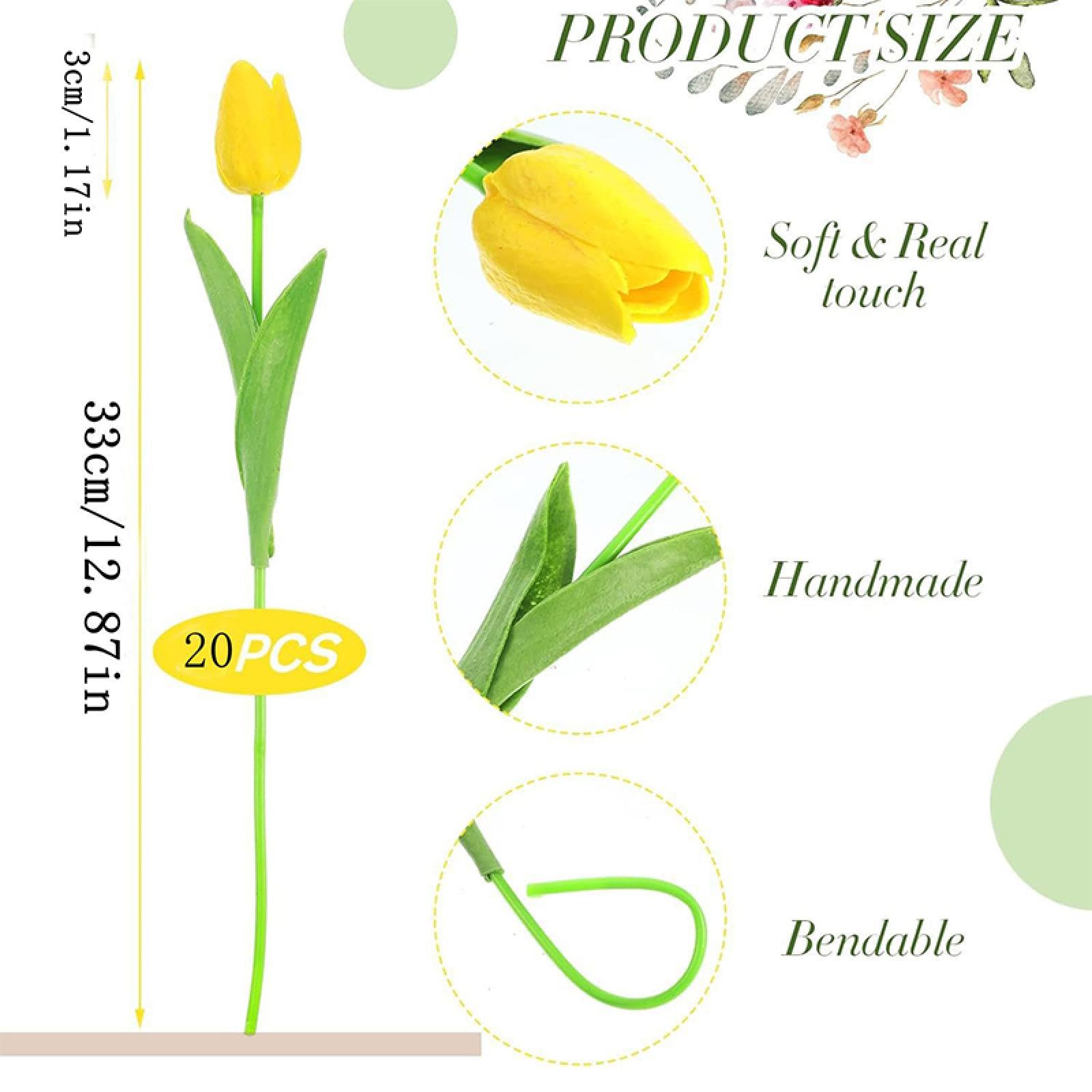 Żywy wielokolorowy 33 cm sztuczny bukiet tulipanów, prawdziwe kwiaty do domu, biura, wesela, dekoracje wielkanocne (20 szt./ciemny róż)