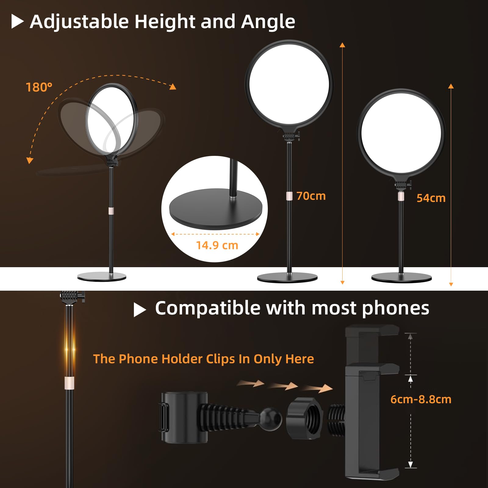 LUXCEO Key Light, światło wideo LED ze statywem stołowym, 10 W, 3000-6000 K, możliwość ściemniania, pełnoekranowa lampa pierścieniowa, do strumieniowania wideo TikTok YouTube i konferencji, kamera