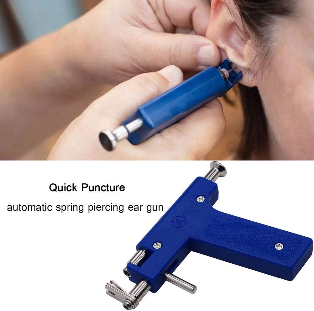 Healthcom Ear Piercing Gun Kit Professional Ear Piercing Gun Tool Set 98Pcs Ear Studs Ear Nose Navel Body Piercing Gun Safety Pierce Machine Beauty Kit Stainless Steel Metal Pierce Tool(Deep Blue)