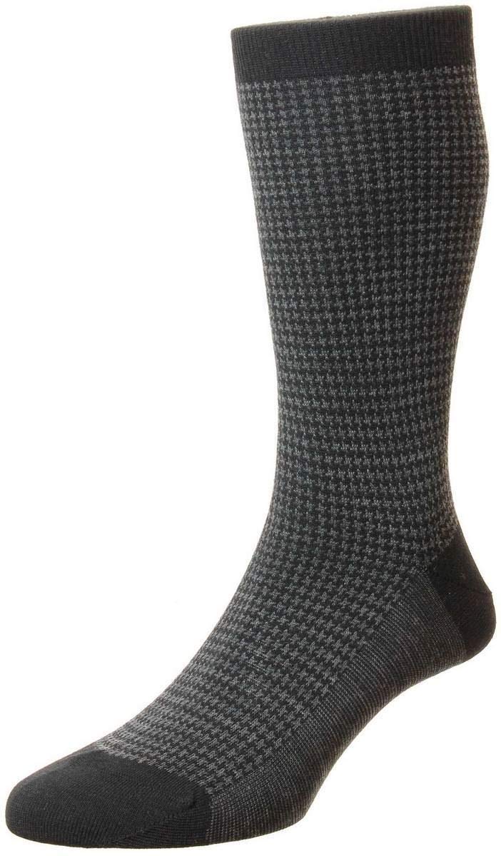 PantherellaMens Highbury Merino Wool Houndstooth Socks - Black - Small