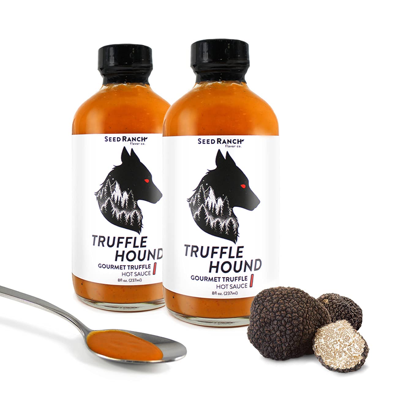 Seed Ranch Gourmet Truffle Hound Hot Sauce, 2 Pack, Medium Heat - Spicy & Savory Truffle Hot Sauce with Chile de Arbol, Ghost Pepper & Garlic, Vegan, Non-GMO, Pasta, Pizza & Sriracha Lovers
