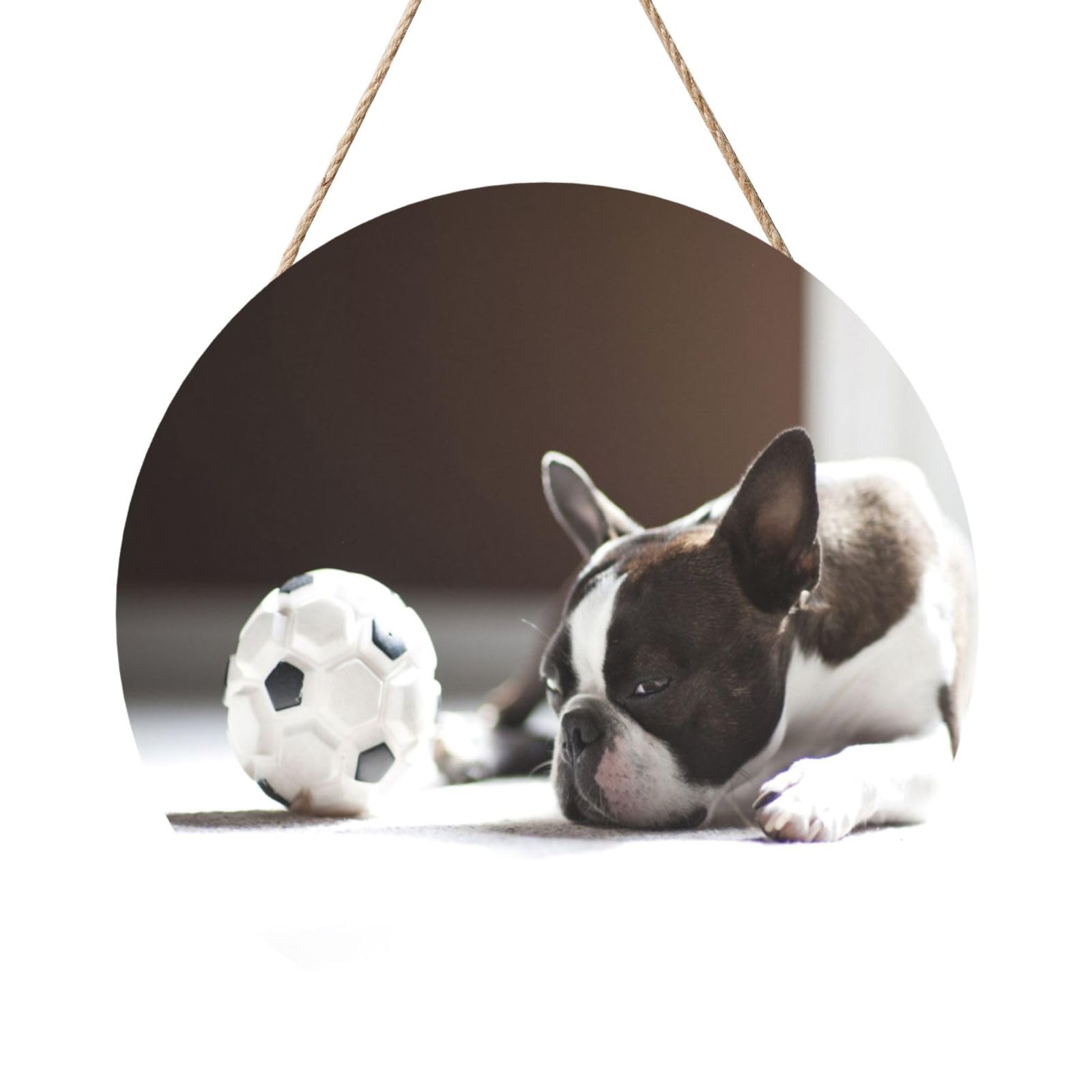 InOmak French Bulldog, Round Wood Panel Painting 12 in, Wall Hanging Painting For Home