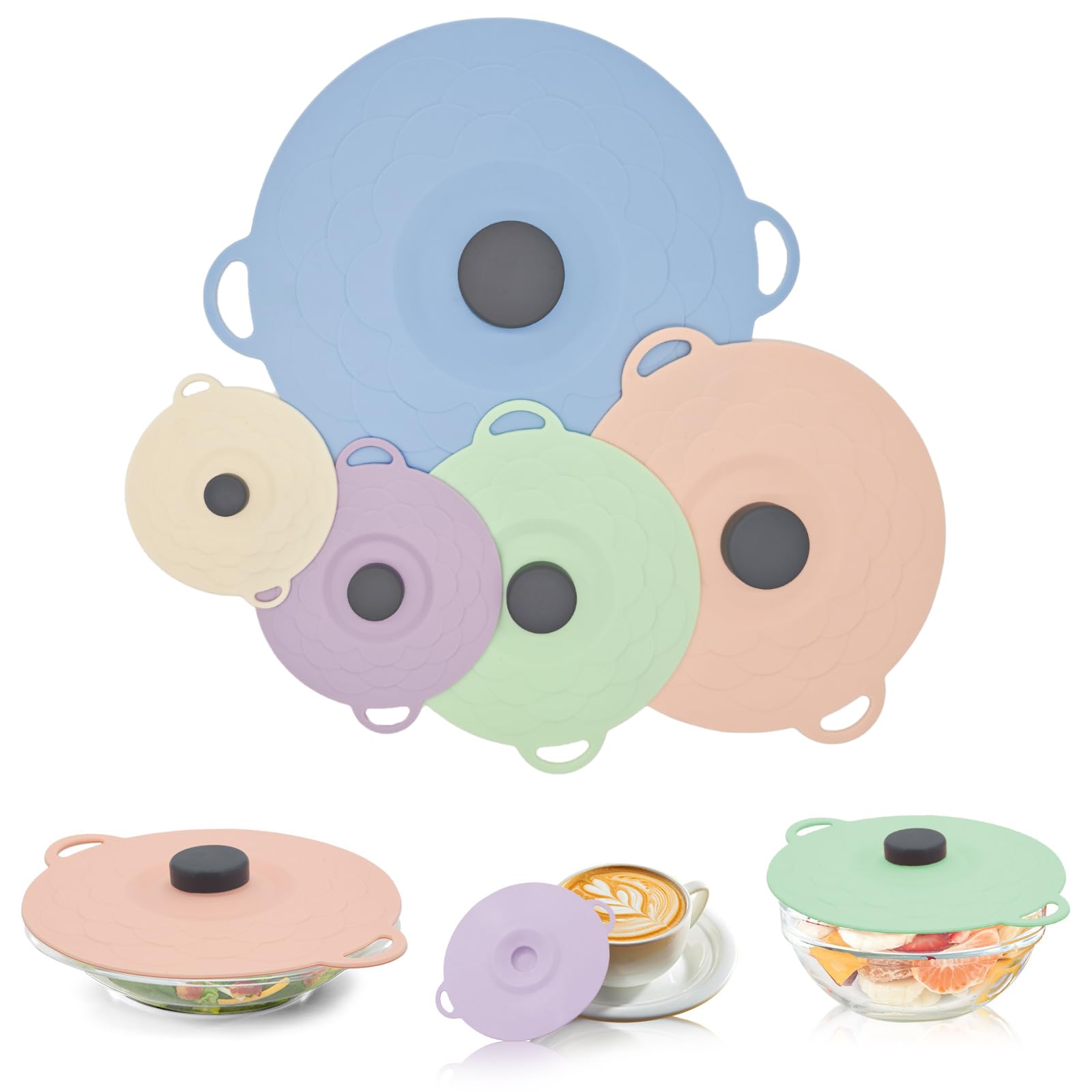 Universal Silicone Bowl Lids Set of 5, Reusable Stretchy Food Covers for Pots, Bowls & Containers (10cm-24cm / 4"-9.5") – BPA-Free, Heat Resistant, Microwave & Dishwasher Safe Kitchen Storage