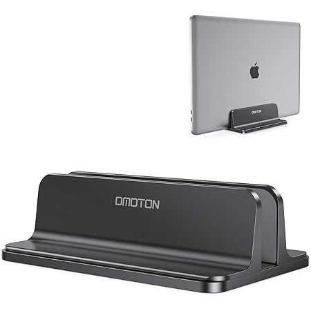 Vertical Laptop Stand Holder, OMOTON Desktop Aluminum MacBook Stand with Adjustable Dock Size, Fits All MacBook, Surface, Chromebook and Gaming Laptops (Up to 17.3 inches), Black