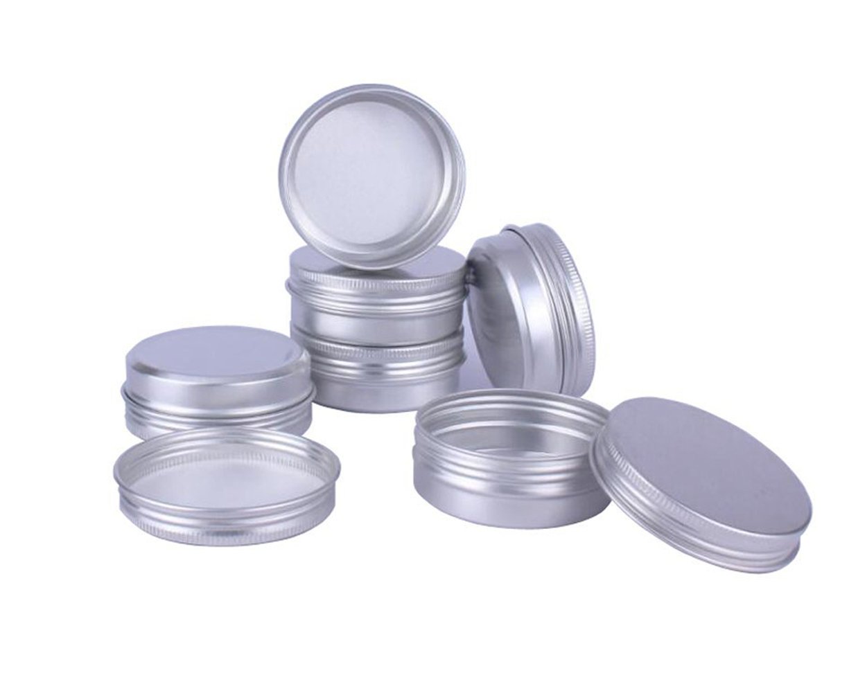 12PCS 60ML/Gram 2oz Silver Aluminum Cosmetic Sample Packing Tins Cases with Screw Lids Round Storage Jar Containers for Lip Balm DIY Salves Candles Eye Shadow Powder and Tea