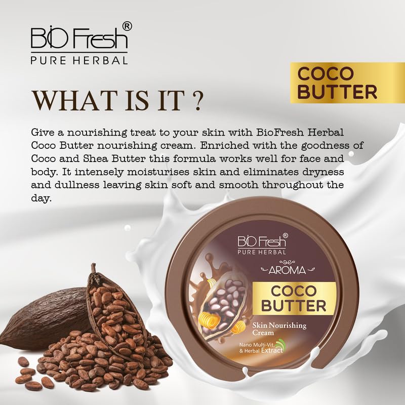 Image of BIOFRESH HERBALS Body Cream - Coco Butter Deep Intense Moisturizing Cream Non-Greasy with 24-Hour Hydrating for Soft Dry Skin (800ml, Pack of 1)