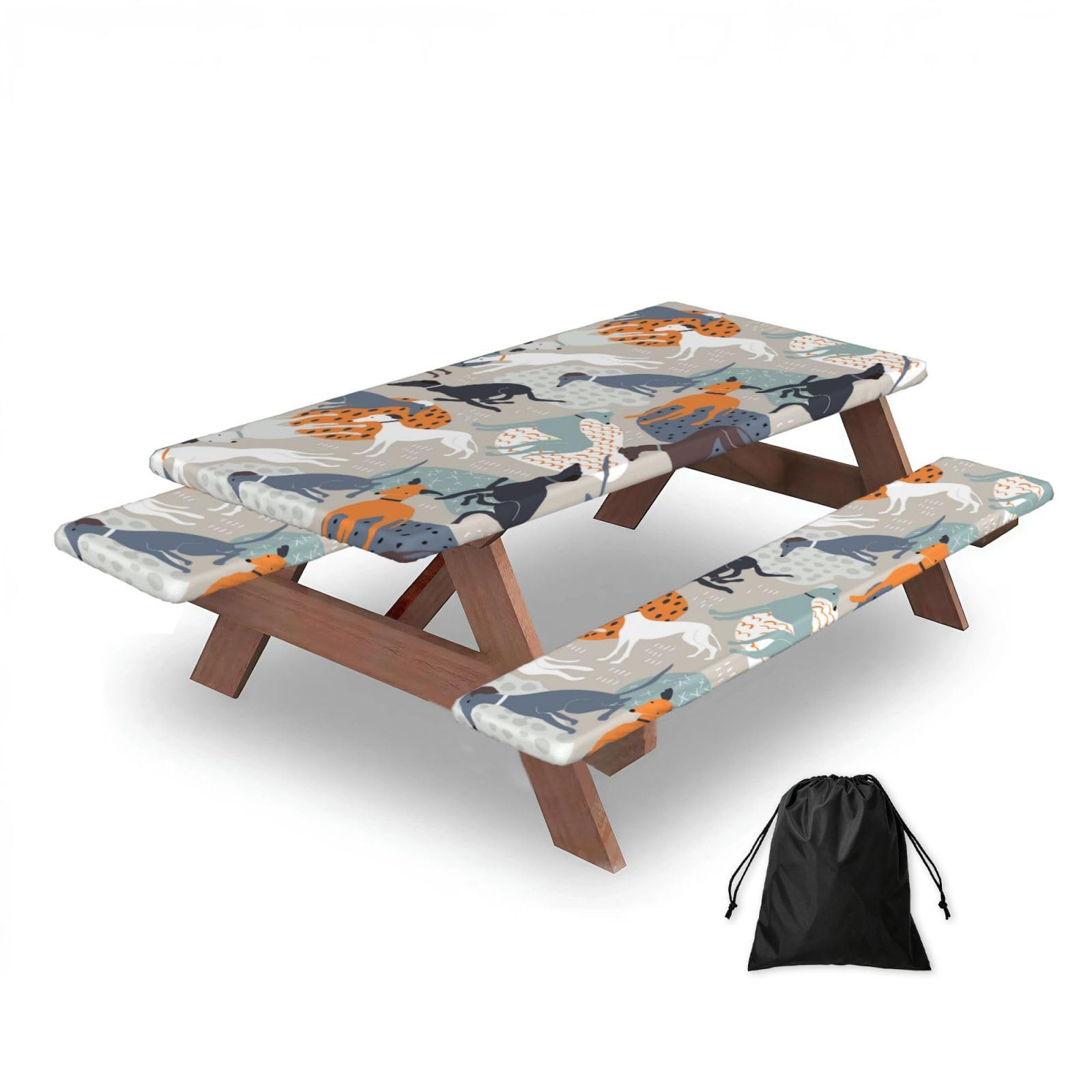 Dopklna As Picture Greyhounds Cute, Picnic Table Cover With Bench Covers -Waterproof Elastic Fitted Tablecloth For Garden Camping Patio 76X152cm