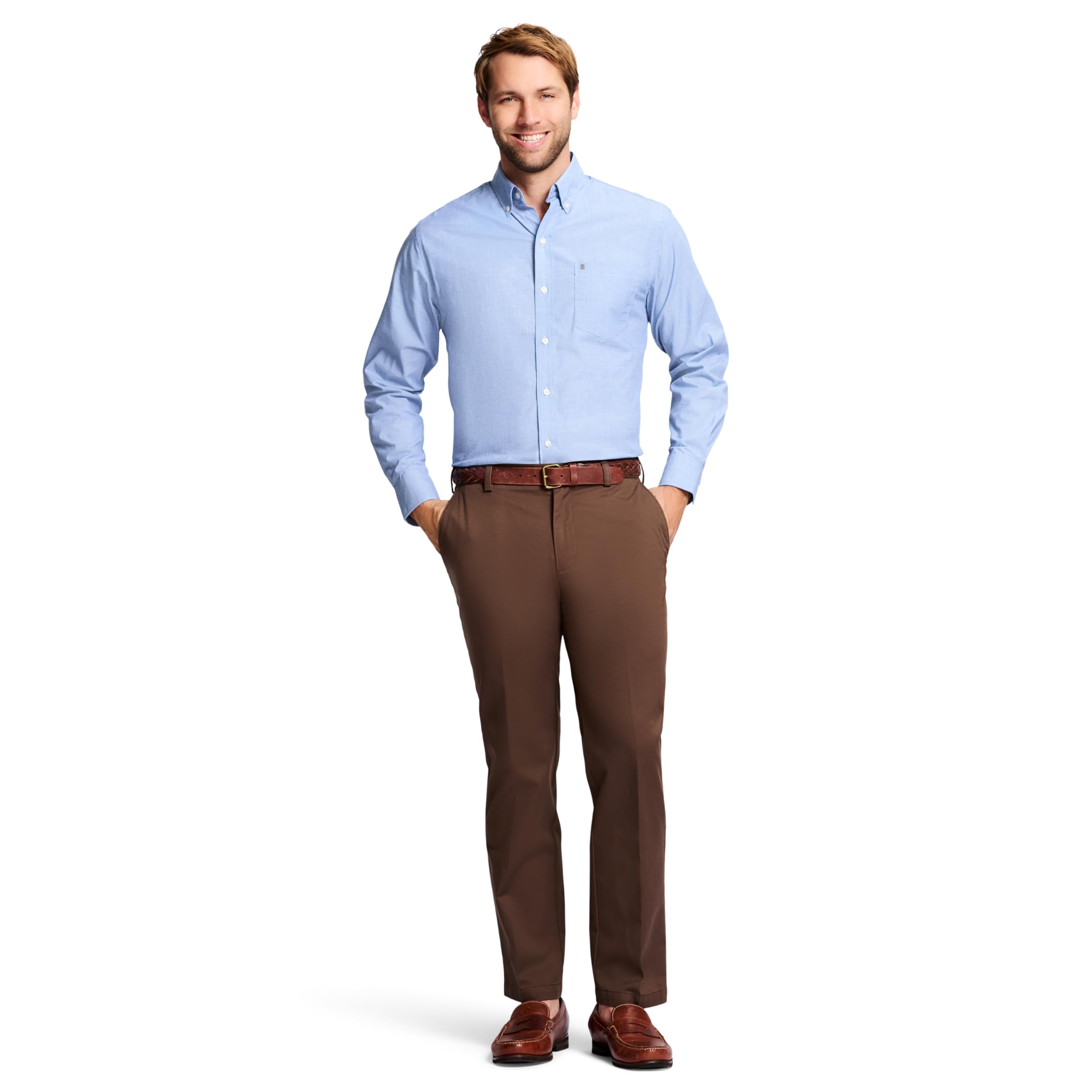 Izod American Chino Flat Front Straight Fit Pant - Nieformalne spodnie Mężczyźni
