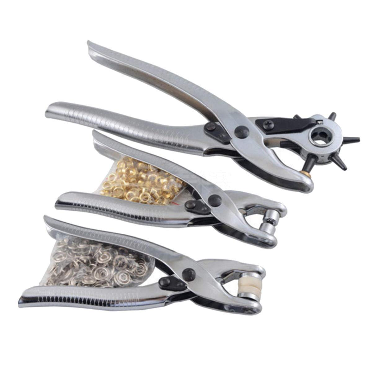 3 piezas de cuero agujero para cinturón perforadora+alicates de ojales+botón a presión ojal Setter Kit de herramientas