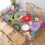 Mandala Flower Tablecloth Table Cover Washable Tabletop for Kitchen Dinning Decoration Rectangle 60x