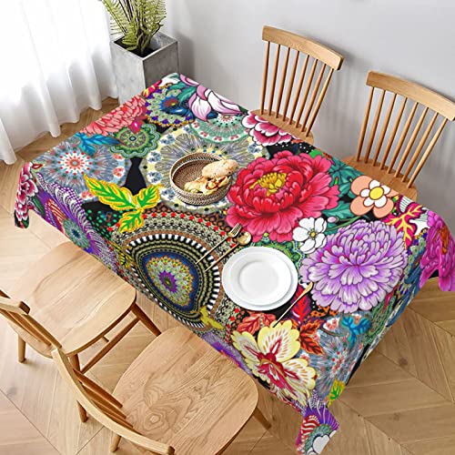 Mandala Flower Tablecloth Table Cover Washable Tabletop for Kitchen Dinning Decoration Rectangle 60x90inch by juniissl - Used condition - US$16.75
