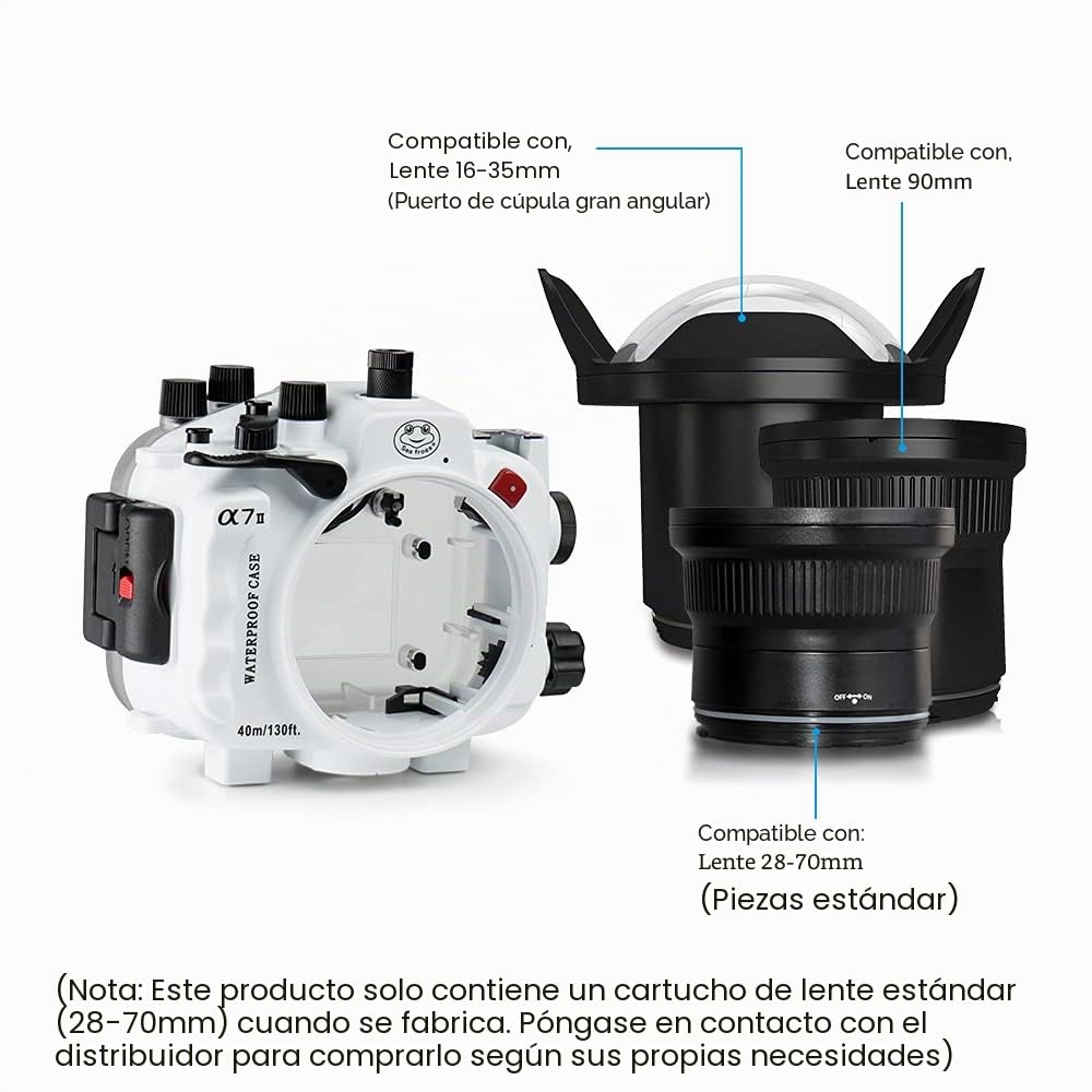 Sea frogs Carcasa submarina para cámara compatible con SonyA7II, A7R II, A7S II Pro 28-70 mm, IPX8 40 m, profundidad máxima de buceo, impermeable, para buceo, surf, remo, color blanco