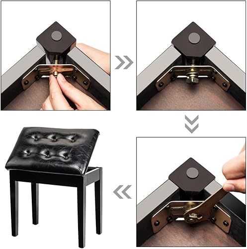 Miniatura 4 de Bonnlo Banco de piano acolchado de madera con almacenamiento de música, banco de artista, asiento copetudo, color negro