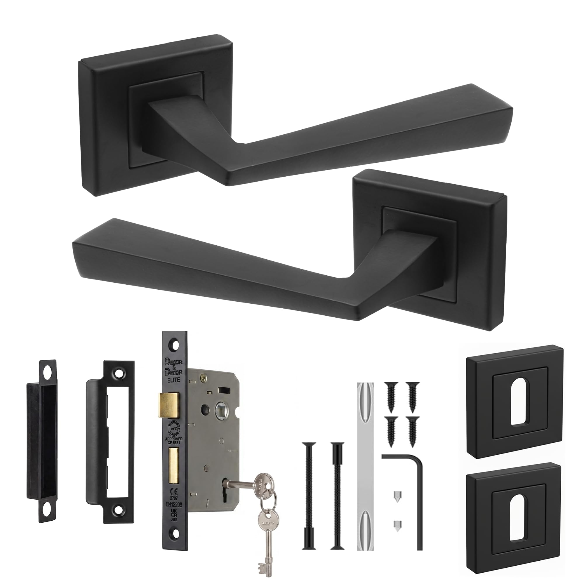 Decoranddecor Helix Matt Black Internal Door Handles, Sash Lock Kit 76mm — image 1
