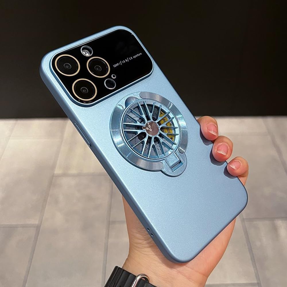 Coque magnétique iPhone 12 Pro bleu ciel avec support gyro