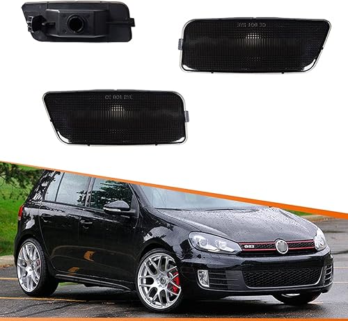 ADIIL Luces de marcador lateral de lente ahumada, parachoques delantero, reflectores, kit de carcasa compatible con Volkswagen MK6 GTI 2010-2014
